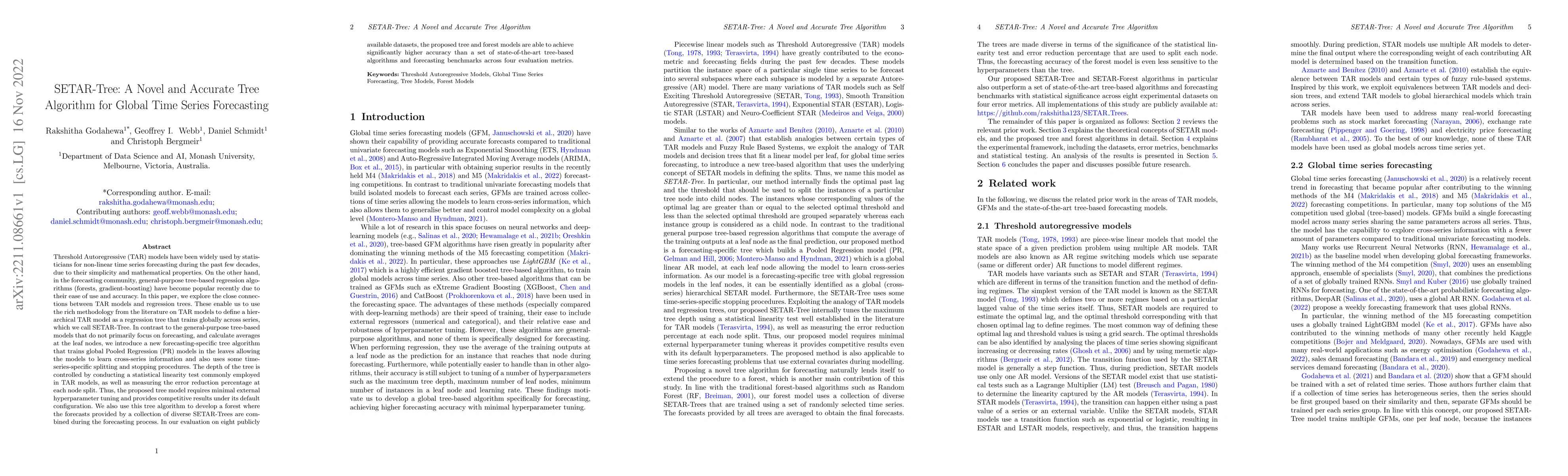 Thumbnail for SETAR-Tree: A Novel and Accurate Tree Algorithm for Global Time Series
  Forecasting