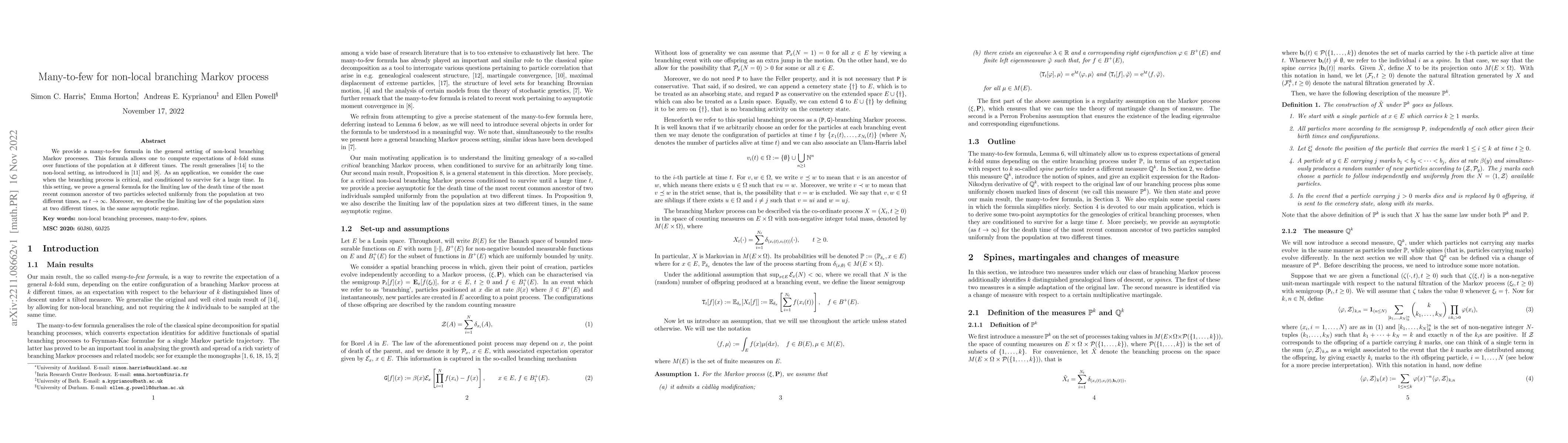 Thumbnail for Many-to-few for non-local branching Markov process