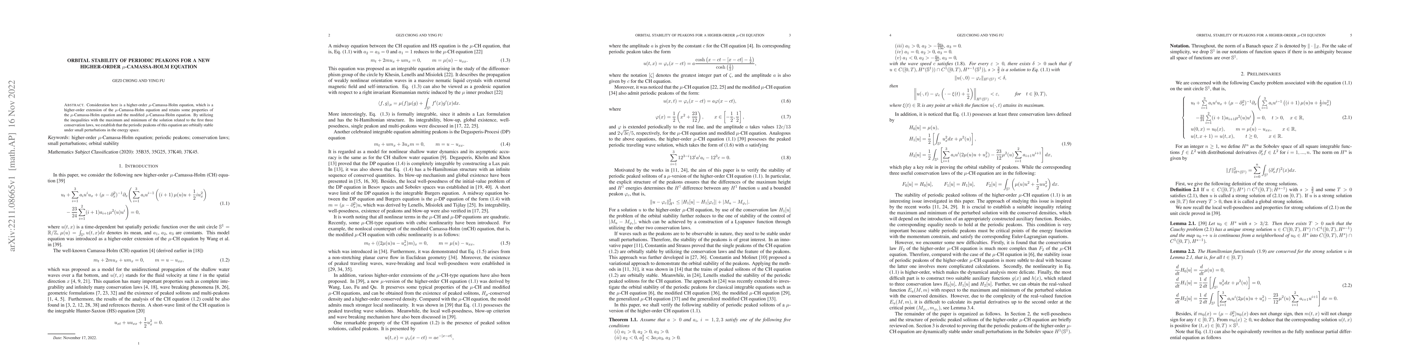 Thumbnail for Orbital stability of periodic peakons for a new higher-order
  $\mu$-Camassa-Holm equation