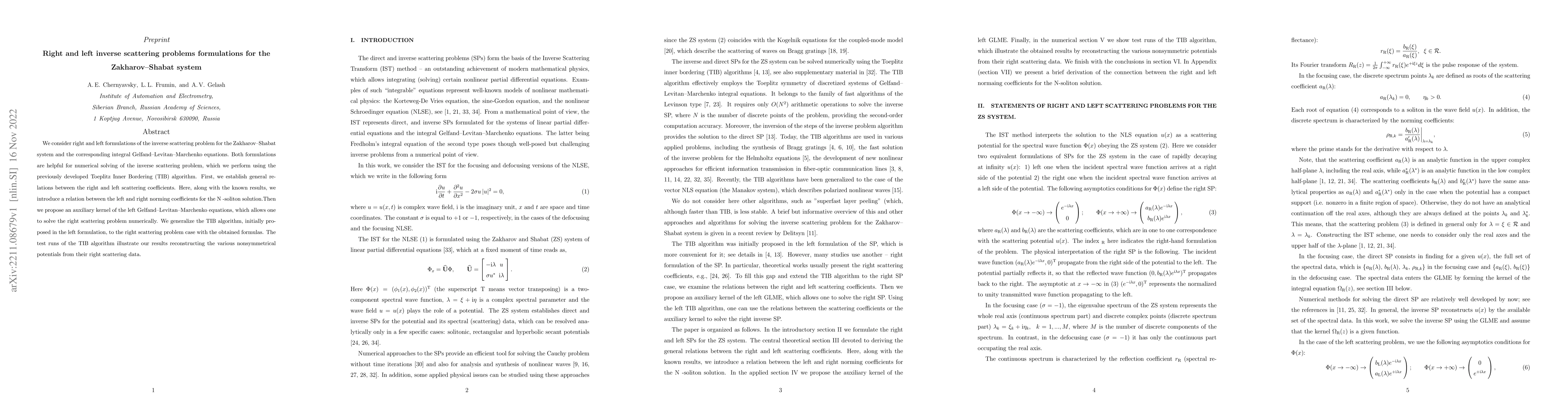Thumbnail for Right and left inverse scattering problems formulations for the
  Zakharov-Shabat system
