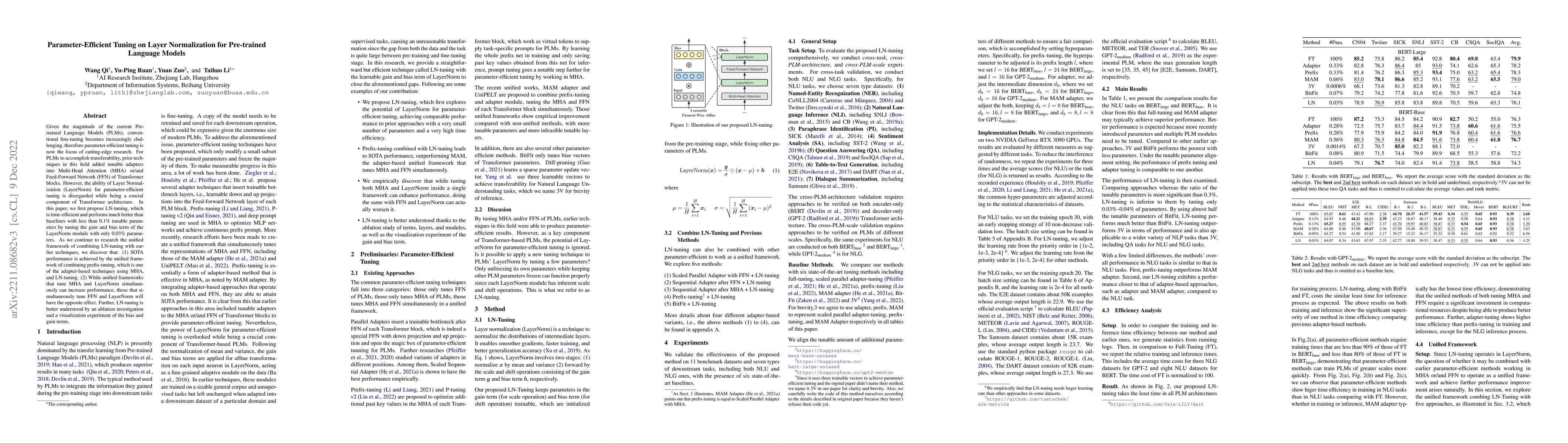Thumbnail for Parameter-Efficient Tuning on Layer Normalization for Pre-trained
  Language Models
