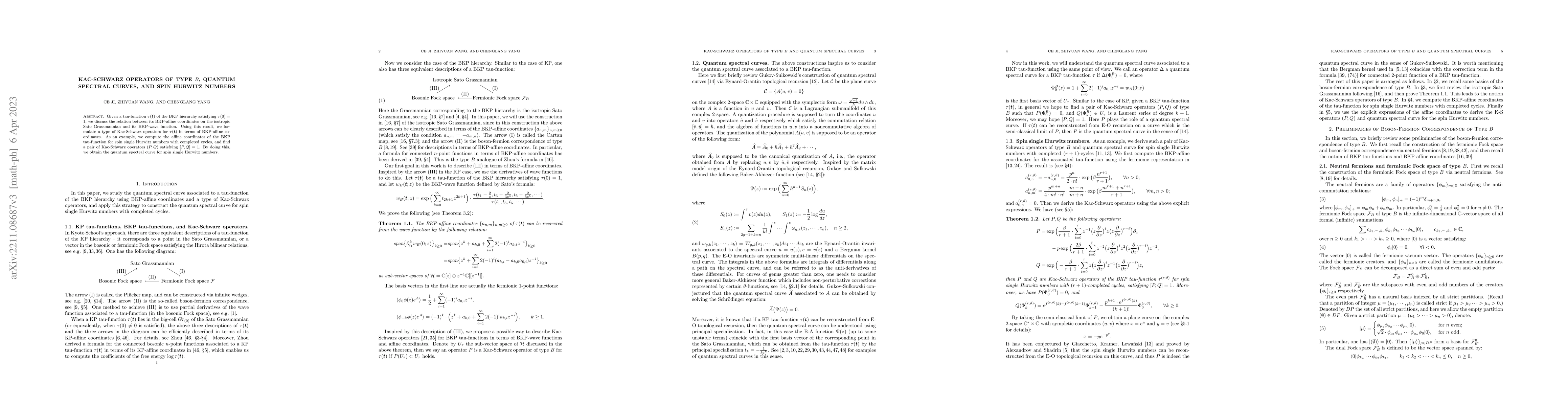Thumbnail for Kac-Schwarz Operators of Type $B$, Quantum Spectral Curves, and Spin
  Hurwitz Numbers