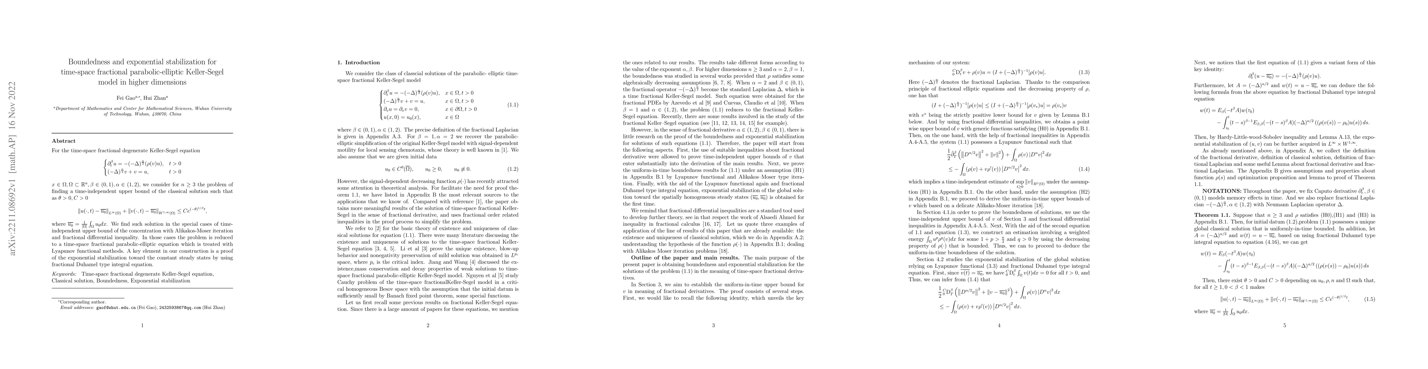 Thumbnail for Boundedness and exponential stabilization for time-space fractional
  parabolic-elliptic Keller-Segel model in higher dimensions