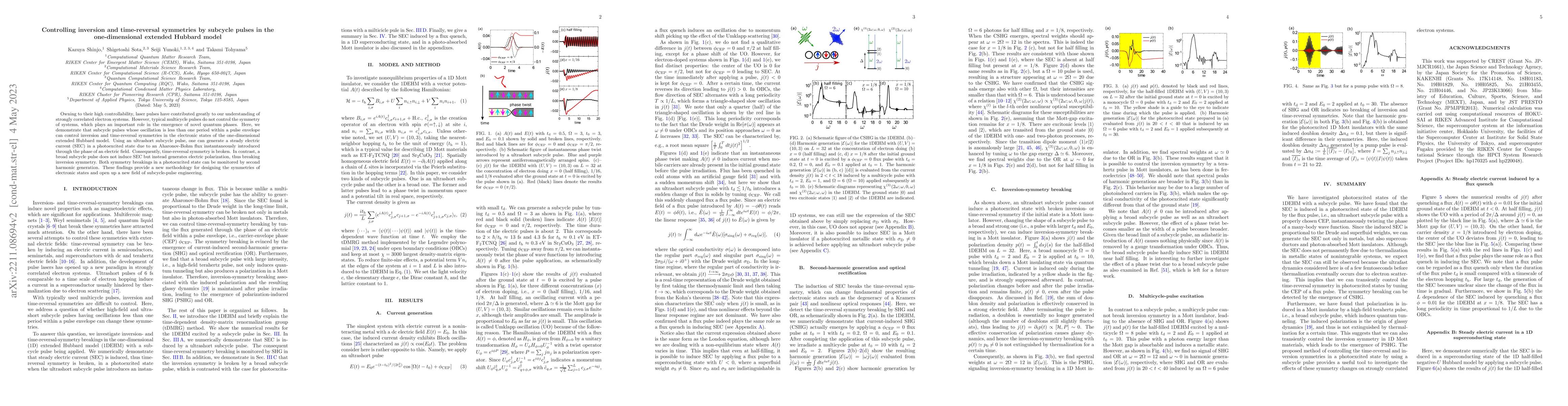 Thumbnail for Controlling inversion and time-reversal symmetries by subcycle pulses in
  the one-dimensional extended Hubbard model