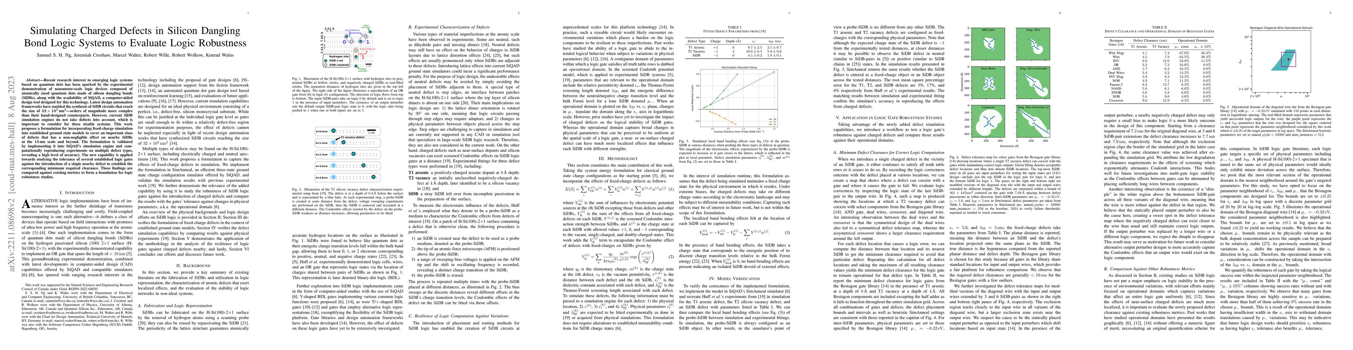 Thumbnail for Simulating Charged Defects in Silicon Dangling Bond Logic Systems to
  Evaluate Logic Robustness