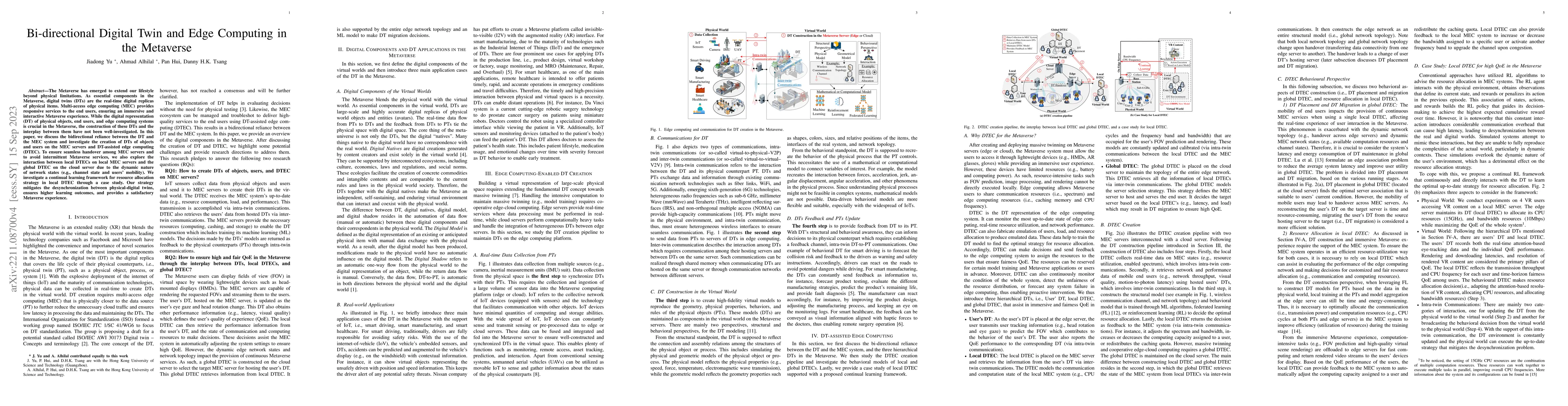 Thumbnail for Bi-directional Digital Twin and Edge Computing in the Metaverse