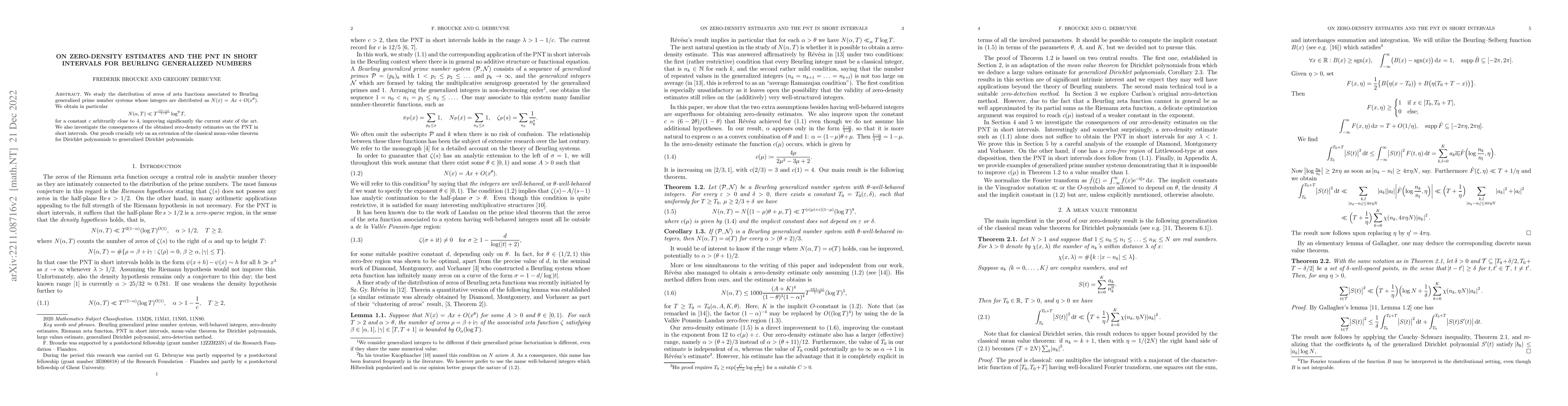 Thumbnail for On zero-density estimates and the PNT in short intervals for Beurling
  generalized numbers