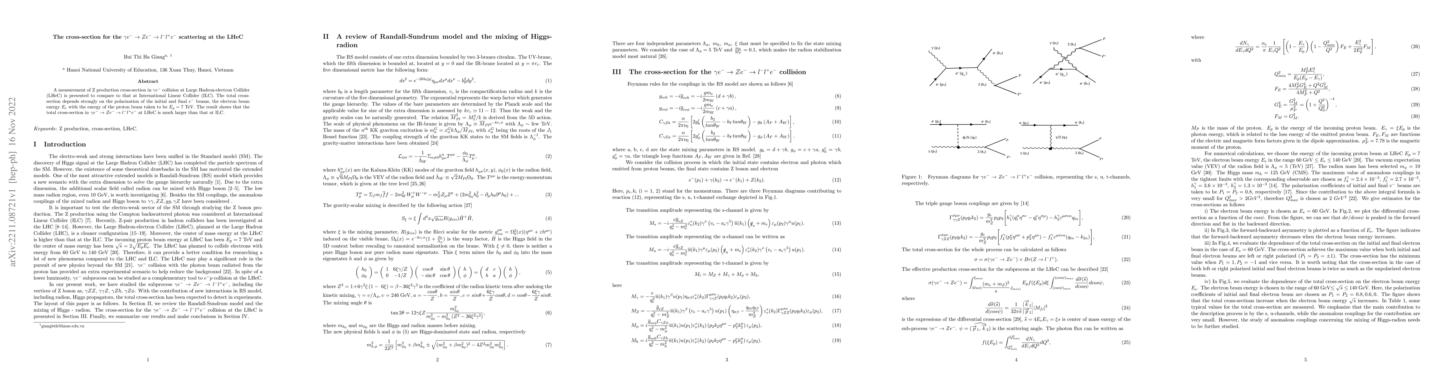 Thumbnail for The cross-section for the $\gamma e^{-} \rightarrow Ze^{-} \rightarrow
  l^{-} l^{+} e^{-} $ scattering at the LHeC
