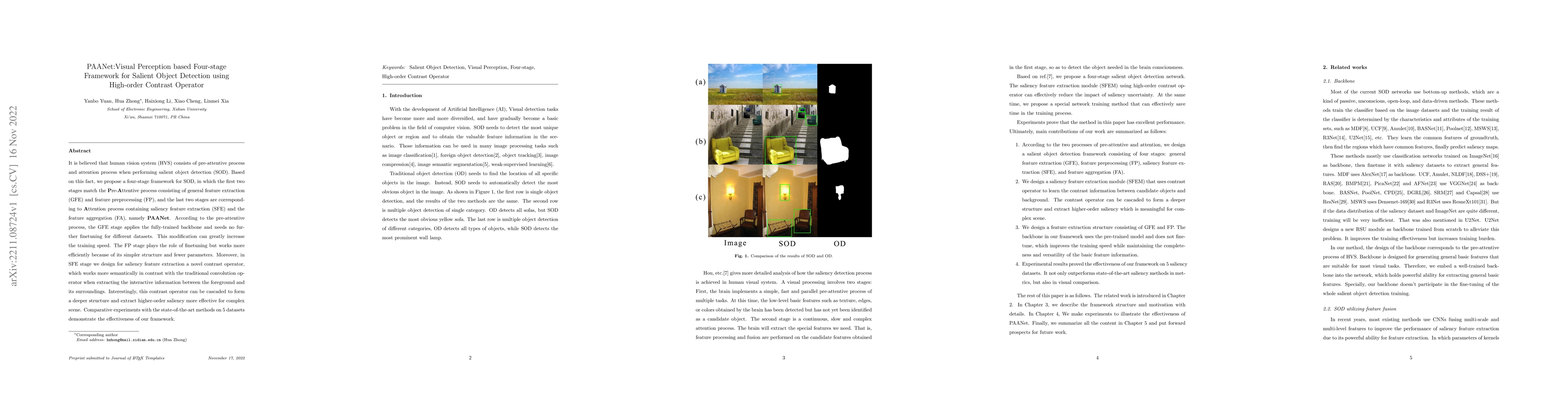 Thumbnail for PAANet:Visual Perception based Four-stage Framework for Salient Object
  Detection using High-order Contrast Operator
