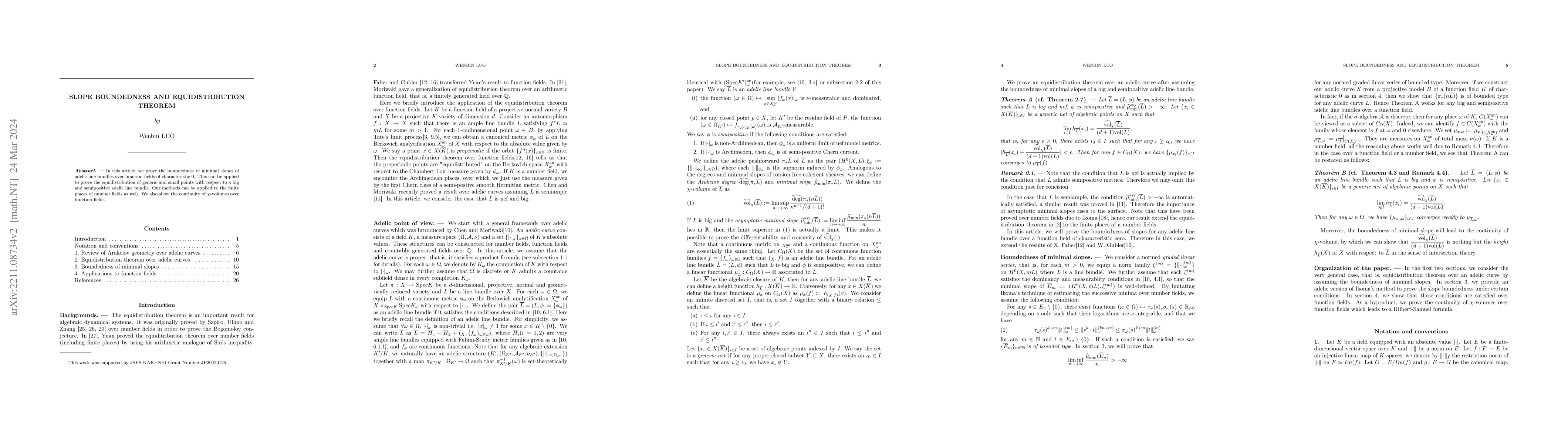 Thumbnail for Slope boundedness and Equidistribution theorem