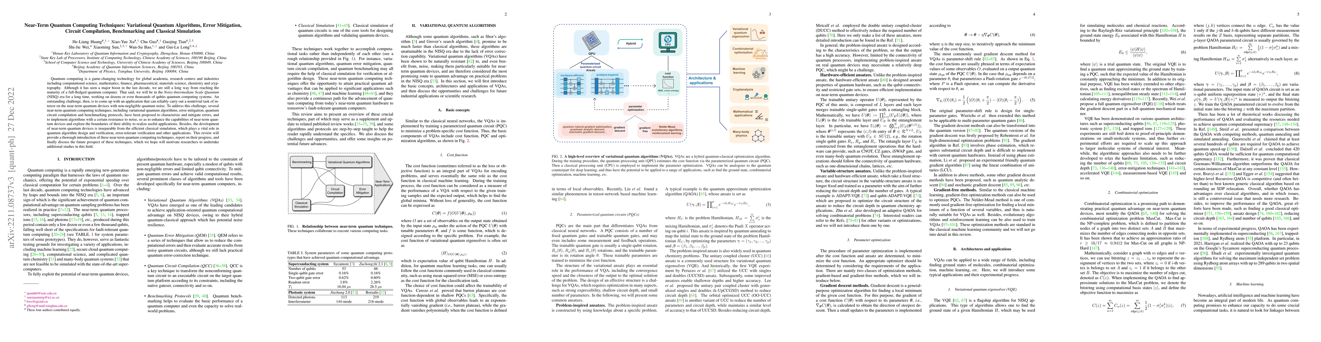 Thumbnail for Near-Term Quantum Computing Techniques: Variational Quantum Algorithms,
  Error Mitigation, Circuit Compilation, Benchmarking and Classical Simulation