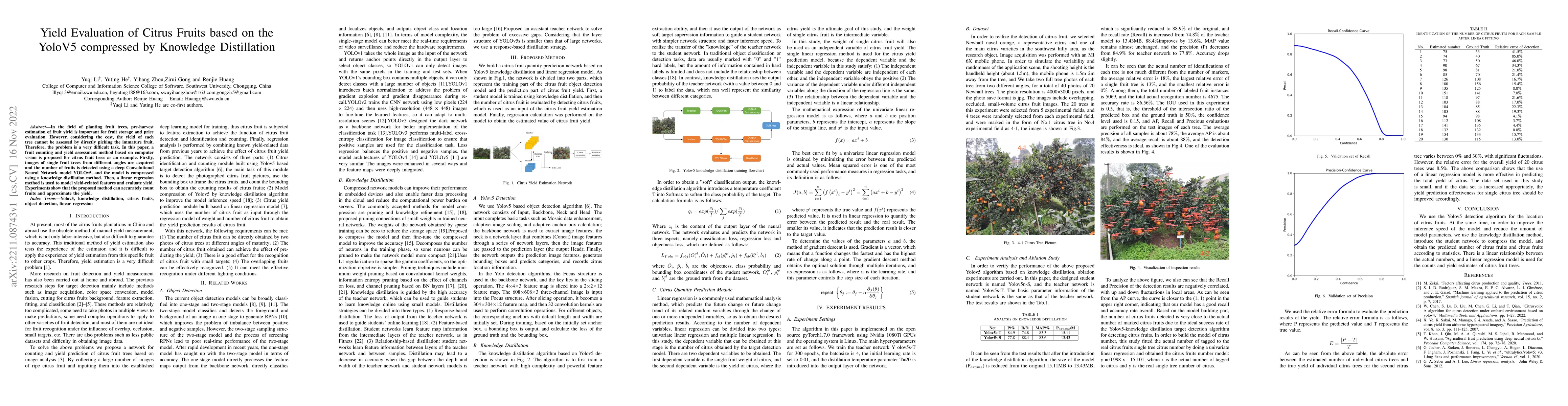 Thumbnail for Yield Evaluation of Citrus Fruits based on the YoloV5 compressed by
  Knowledge Distillation