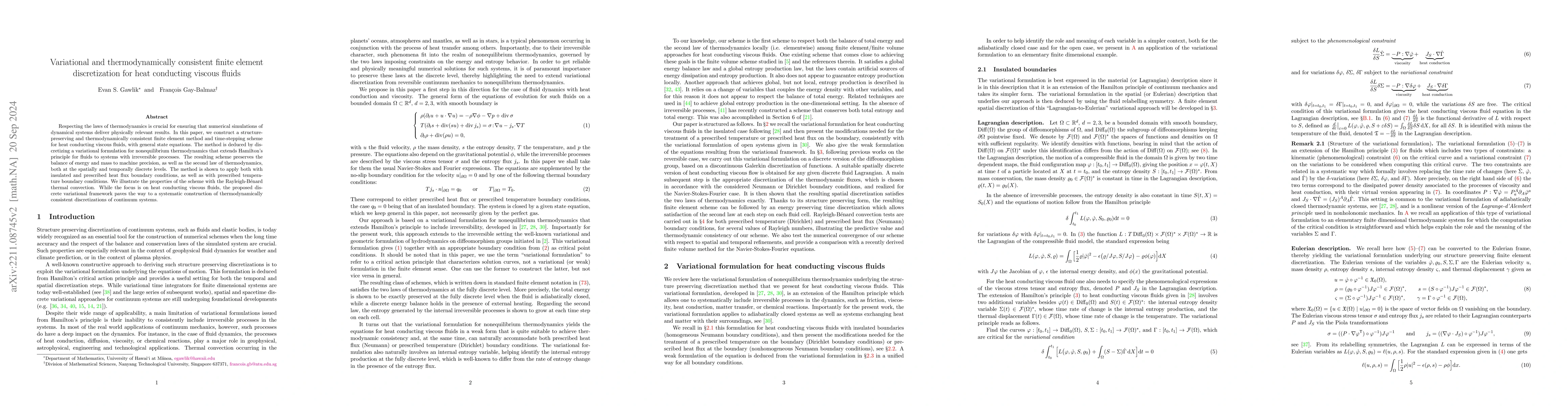 Thumbnail for Variational and thermodynamically consistent finite element
  discretization for heat conducting viscous fluids