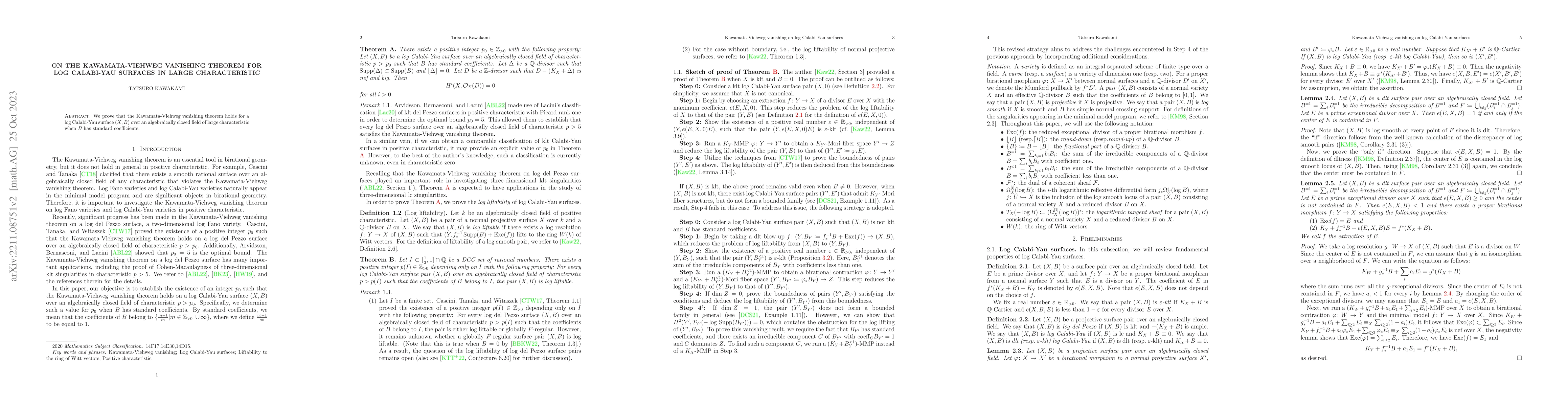 Thumbnail for On the Kawamata-Viehweg vanishing theorem for log Calabi-Yau surfaces in
  large characteristic
