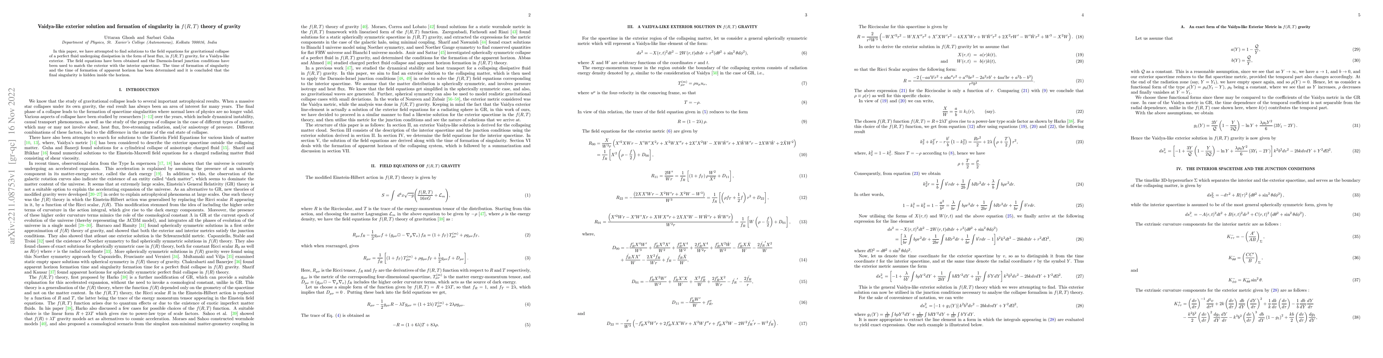 Thumbnail for Vaidya-like exterior solution and formation of singularity in $f(R, T)$
  theory of gravity