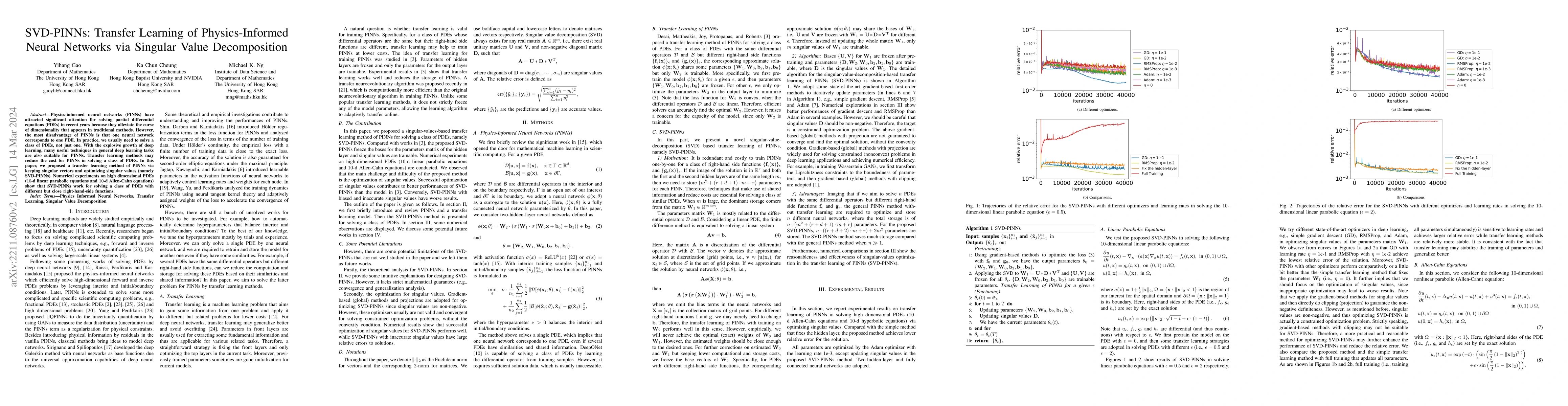 Thumbnail for SVD-PINNs: Transfer Learning of Physics-Informed Neural Networks via
  Singular Value Decomposition