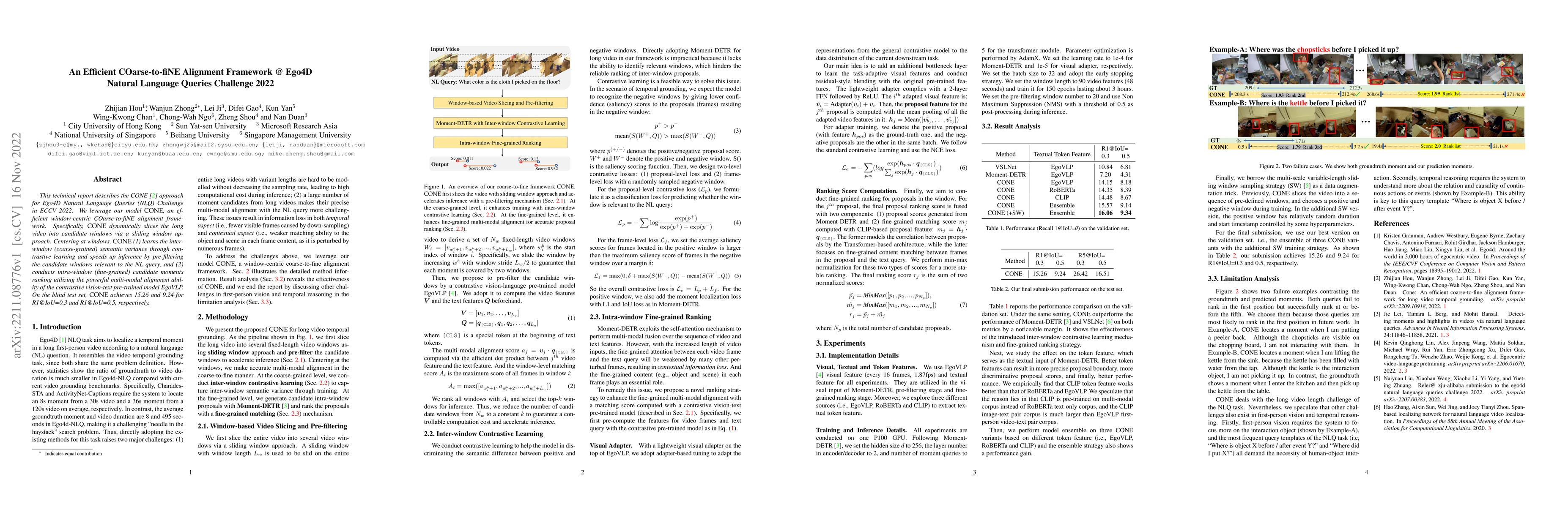 Thumbnail for An Efficient COarse-to-fiNE Alignment Framework @ Ego4D Natural Language
  Queries Challenge 2022