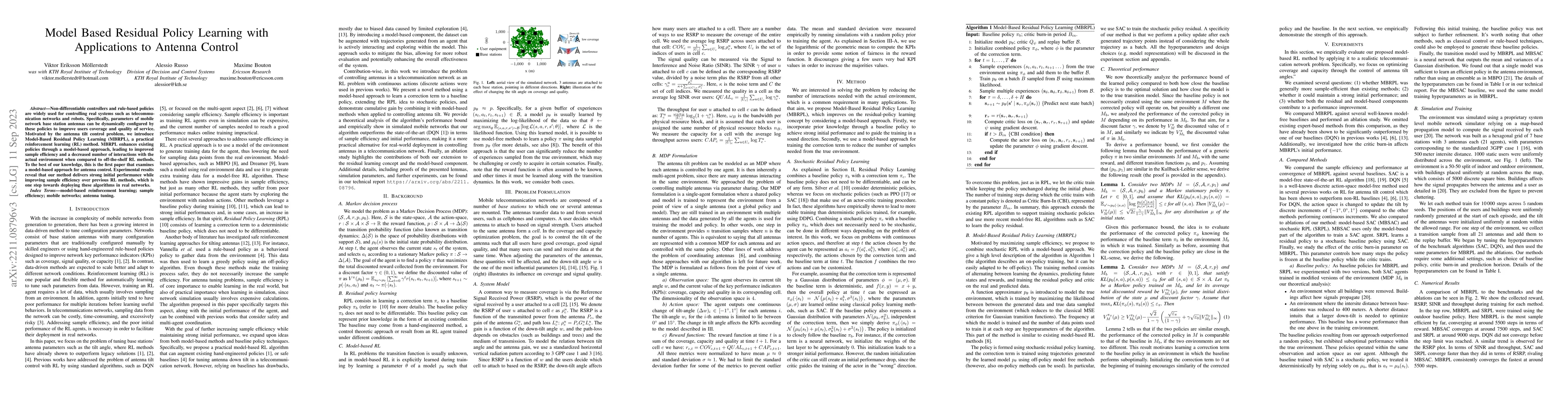 Thumbnail for Model Based Residual Policy Learning with Applications to Antenna
  Control