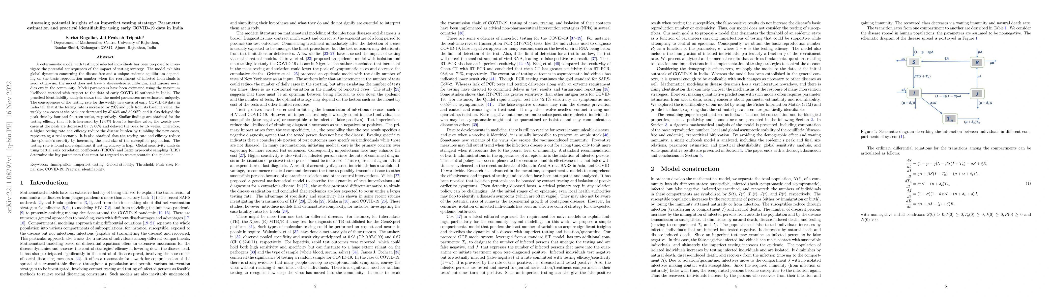 Thumbnail for Assessing potential insights of an imperfect testing strategy: Parameter
  estimation and practical identifiability using early COVID-19 data in India
