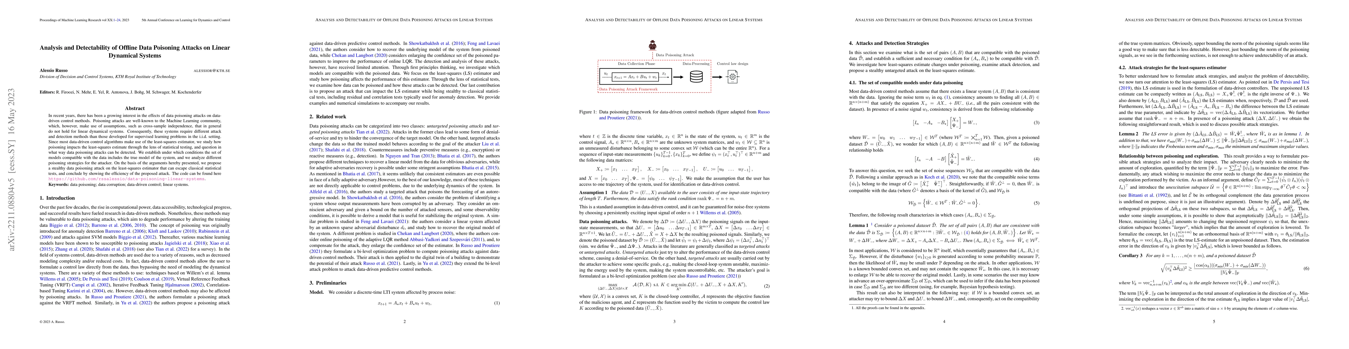 Thumbnail for Analysis and Detectability of Offline Data Poisoning Attacks on Linear
  Dynamical Systems