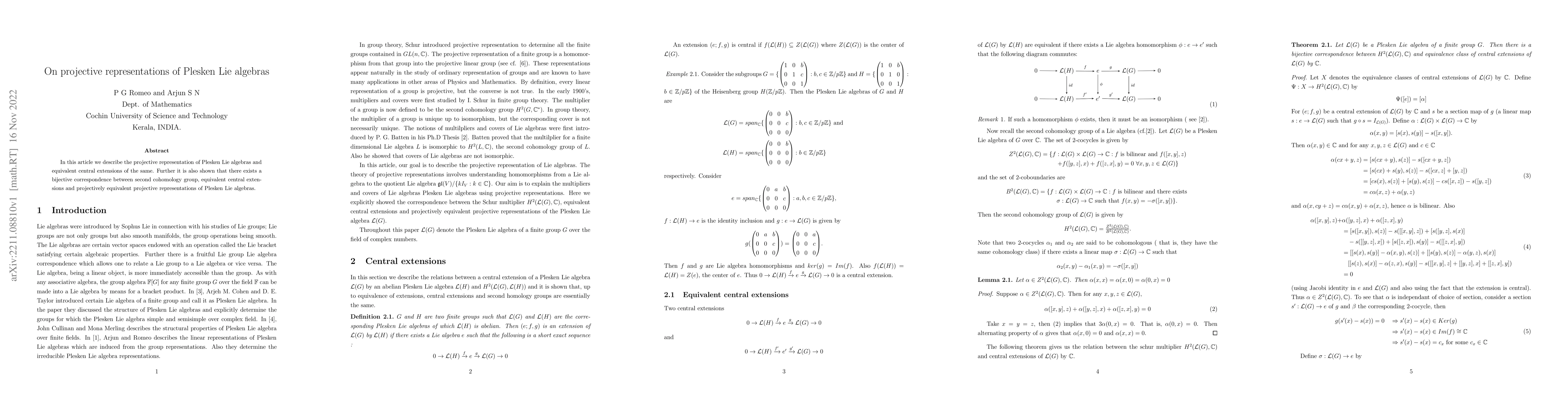 Thumbnail for On projective representations of Plesken Lie algebras