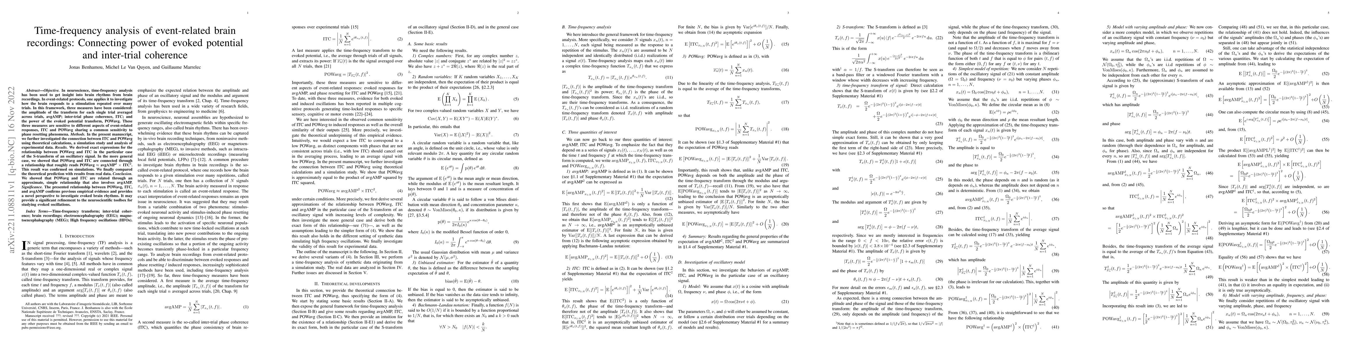 Thumbnail for Time-frequency analysis of event-related brain recordings: Connecting
  power of evoked potential and inter-trial coherence