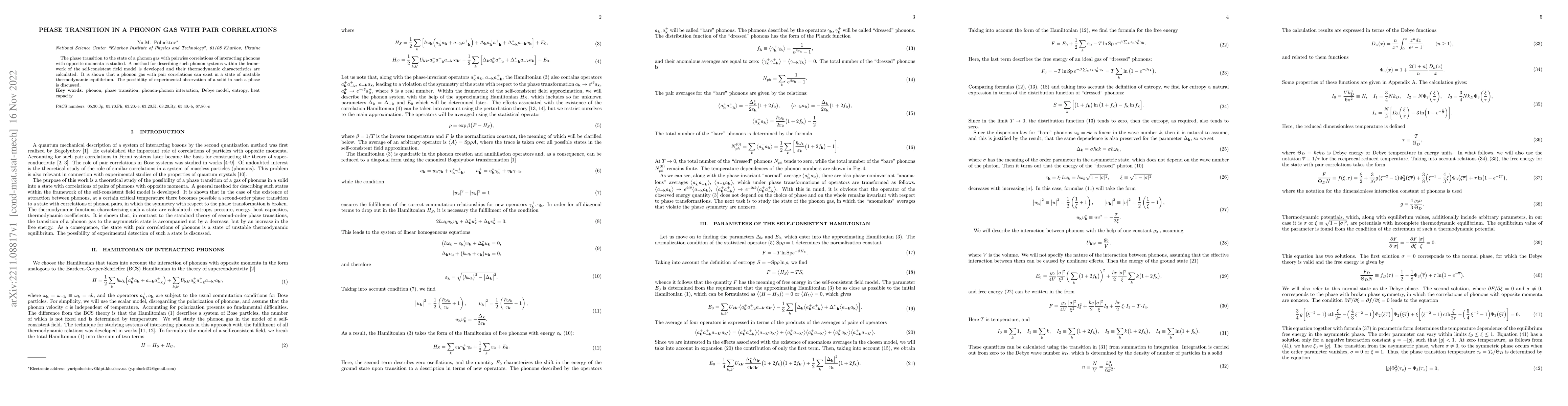 Thumbnail for Phase transition in a phonon gas with pair correlation
