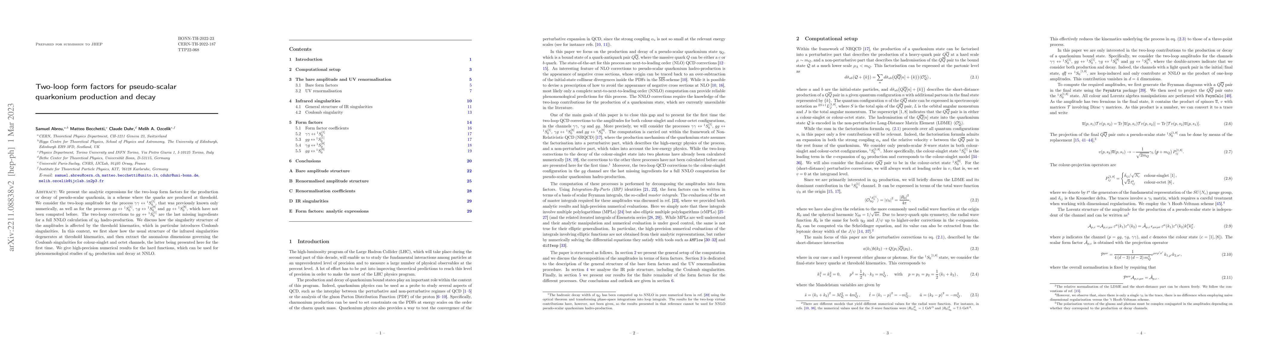 Thumbnail for Two-loop form factors for pseudo-scalar quarkonium production and decay