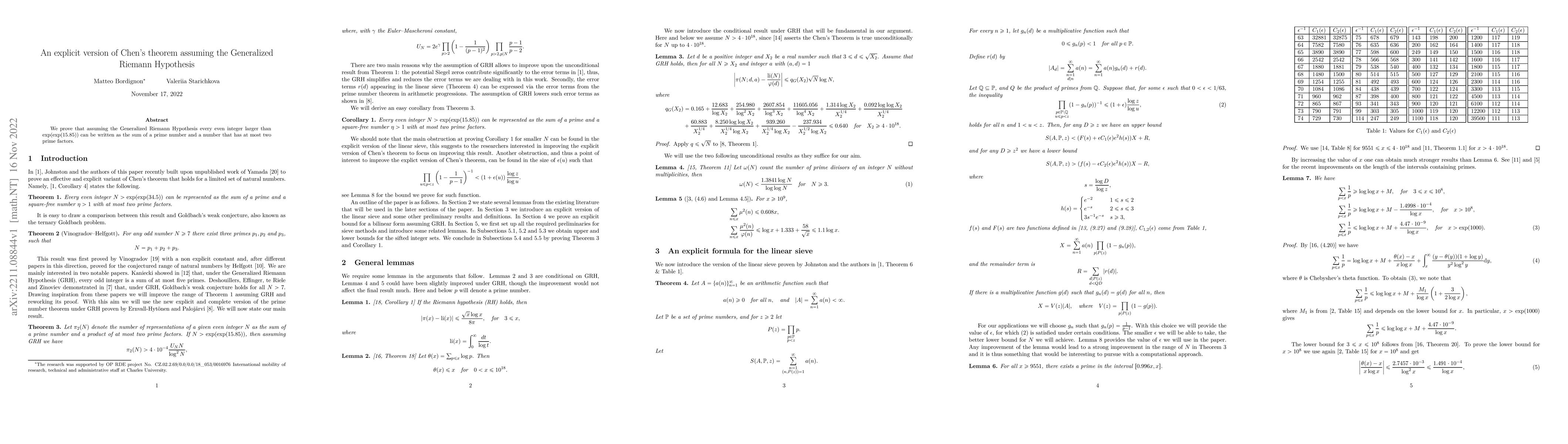 Thumbnail for An explicit version of Chen's theorem assuming the Generalized Riemann
  Hypothesis