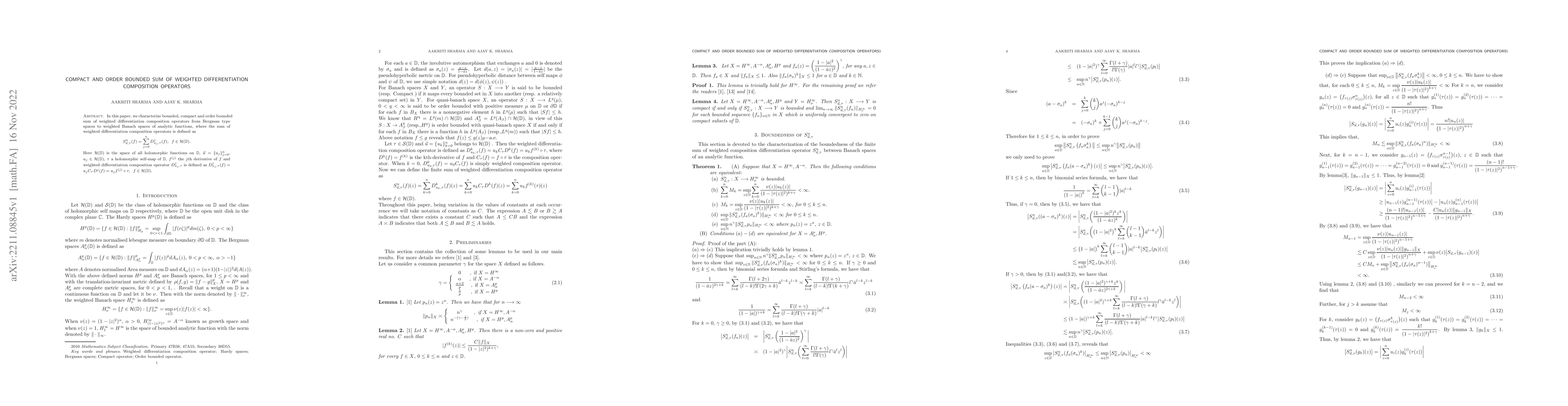 Thumbnail for Compact and order bounded sum of weighted differentiation composition
  operators