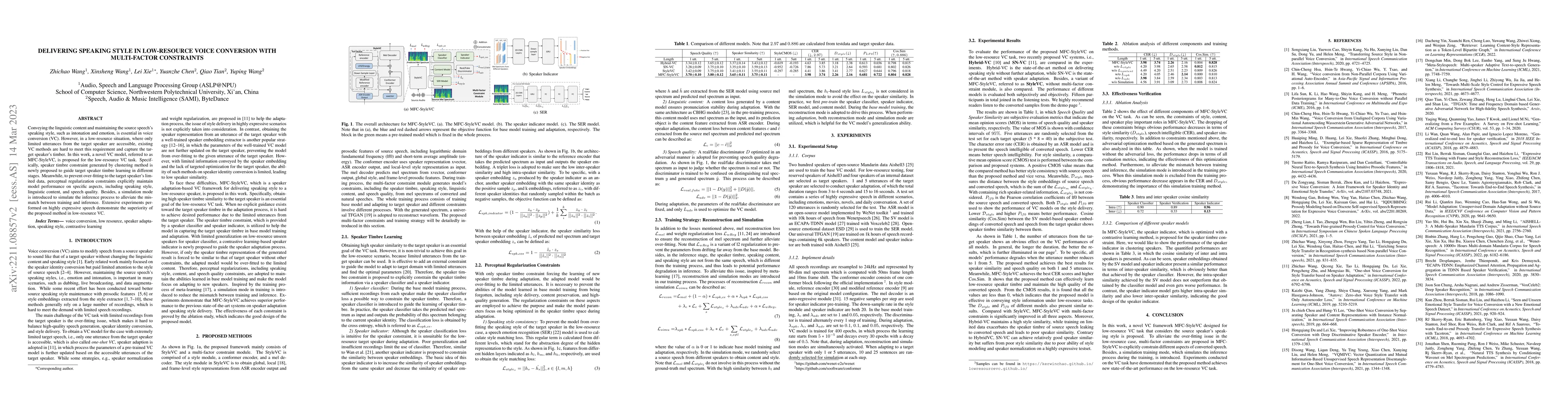 Thumbnail for Delivering Speaking Style in Low-resource Voice Conversion with
  Multi-factor Constraints