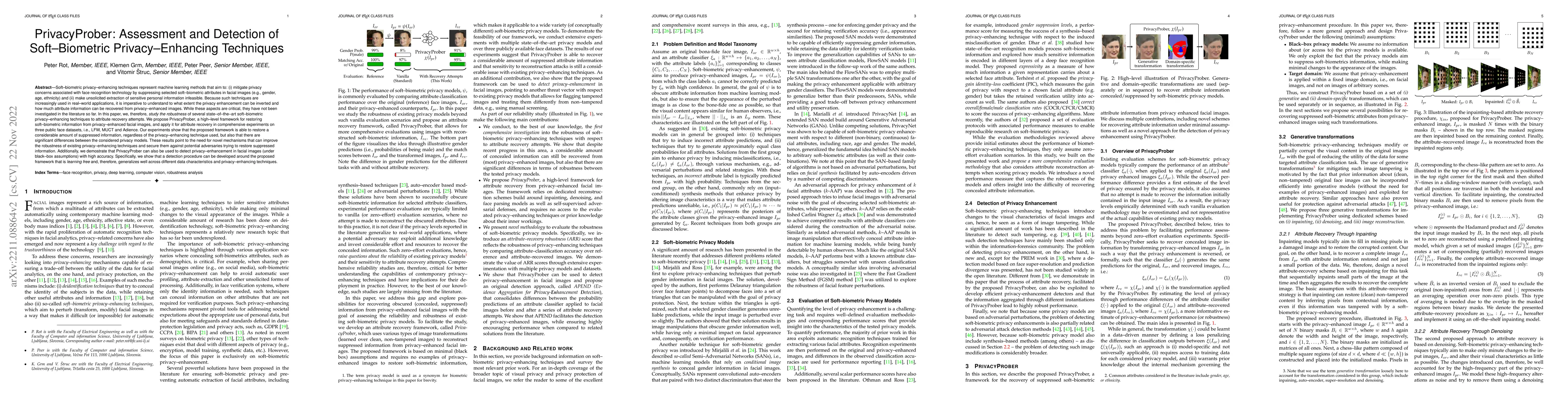 Thumbnail for PrivacyProber: Assessment and Detection of Soft-Biometric
  Privacy-Enhancing Techniques