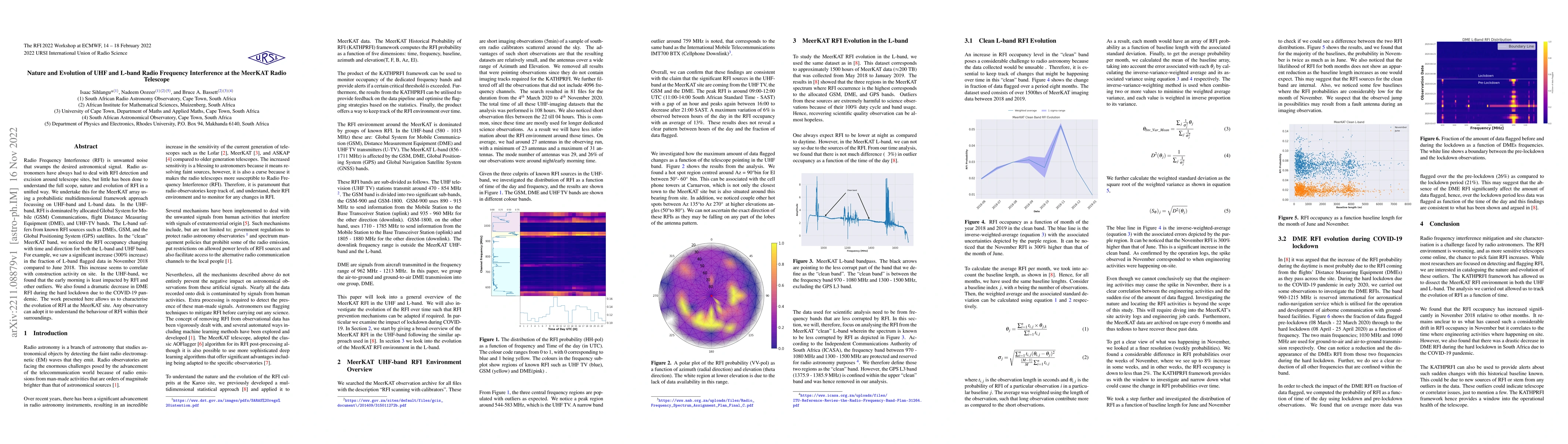 Thumbnail for Nature and Evolution of UHF and L-band Radio Frequency Interference at
  the MeerKAT Radio Telescope