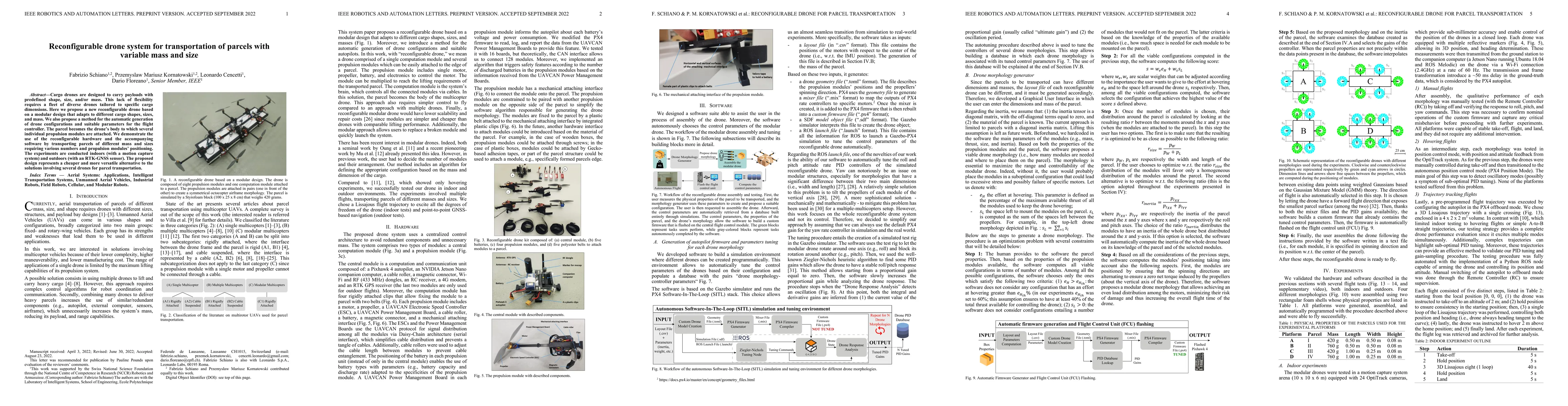 Thumbnail for Reconfigurable Drone System for Transportation of Parcels With Variable
  Mass and Size