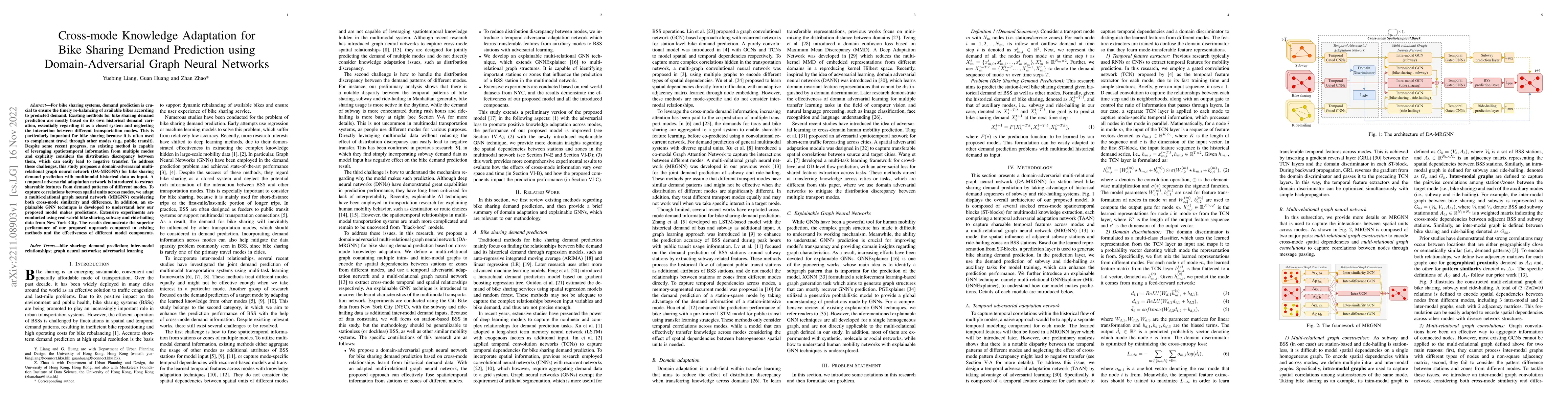 Thumbnail for Cross-Mode Knowledge Adaptation for Bike Sharing Demand Prediction using
  Domain-Adversarial Graph Neural Networks