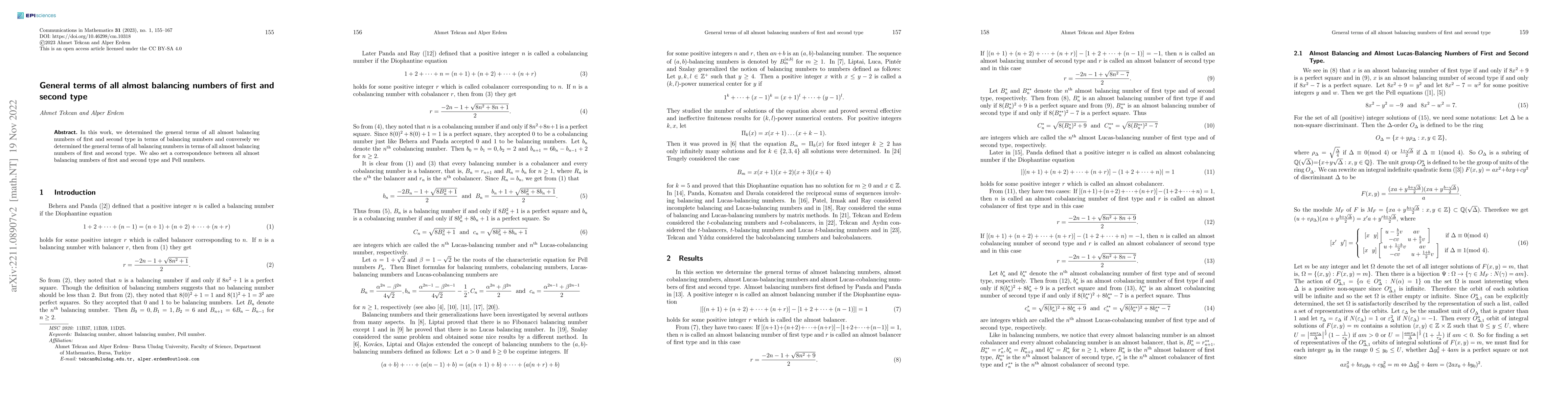 Thumbnail for General Terms of All Almost Balancing Numbers of First and Second Type