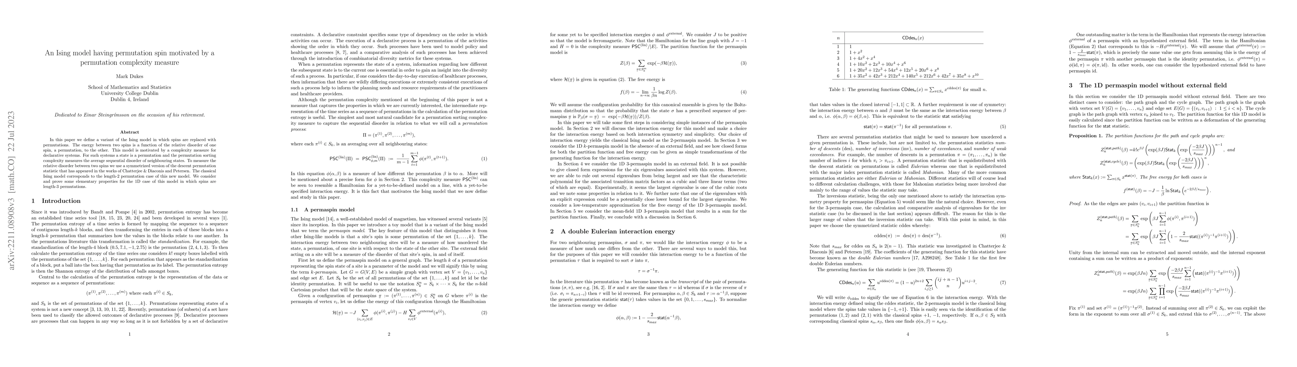Thumbnail for An Ising model having permutation spin motivated by a permutation
  complexity measure