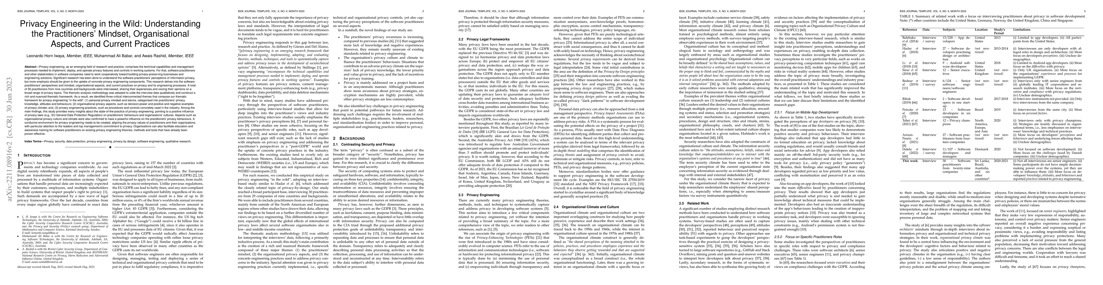 Thumbnail for Privacy Engineering in the Wild: Understanding the Practitioners'
  Mindset, Organisational Aspects, and Current Practices