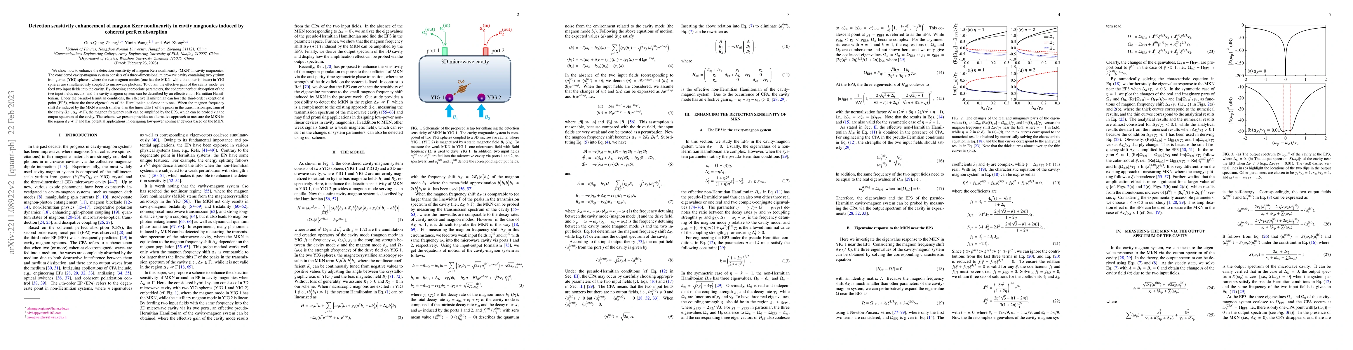 Thumbnail for Detection sensitivity enhancement of magnon Kerr nonlinearity in cavity
  magnonics induced by coherent perfect absorption
