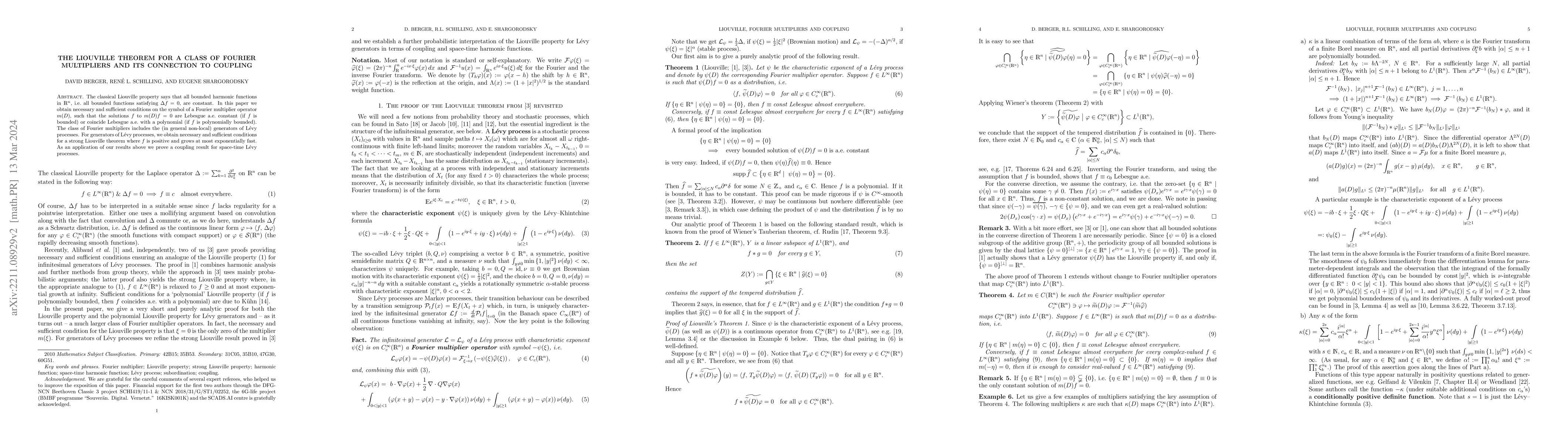 Thumbnail for The Liouville theorem for a class of Fourier multipliers and its
  connection to coupling