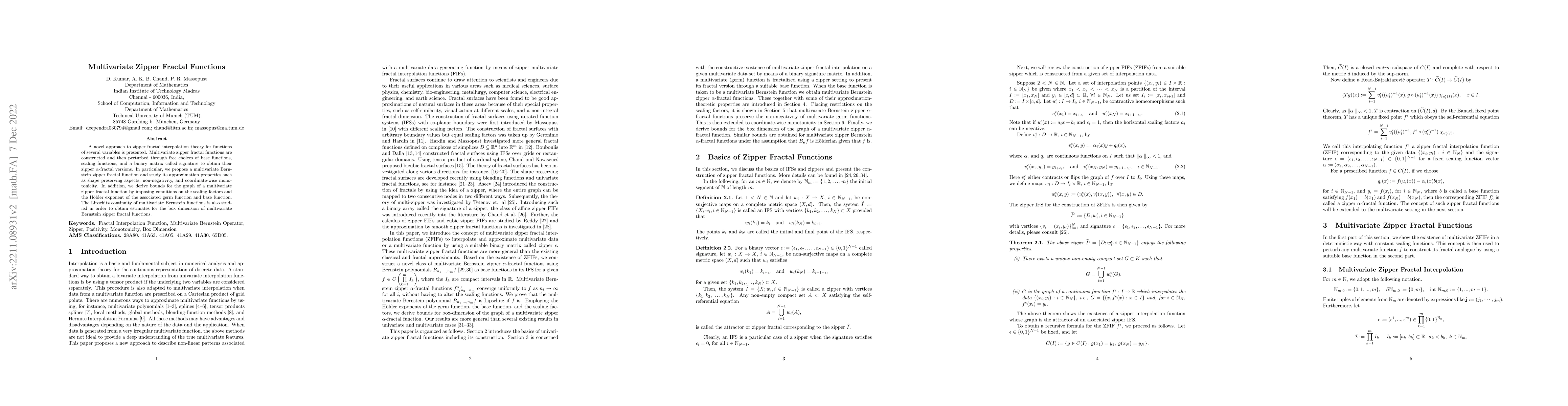 Thumbnail for Multivariate Zipper Fractal Functions