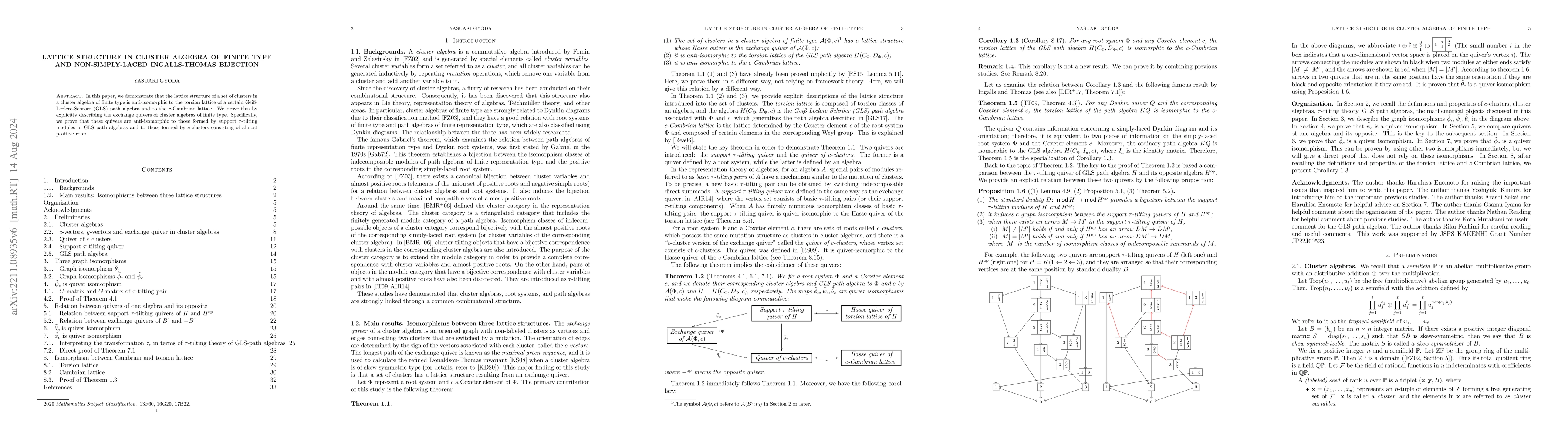 Thumbnail for Lattice structure in cluster algebra of finite type and non-simply-laced
  Ingalls-Thomas bijection