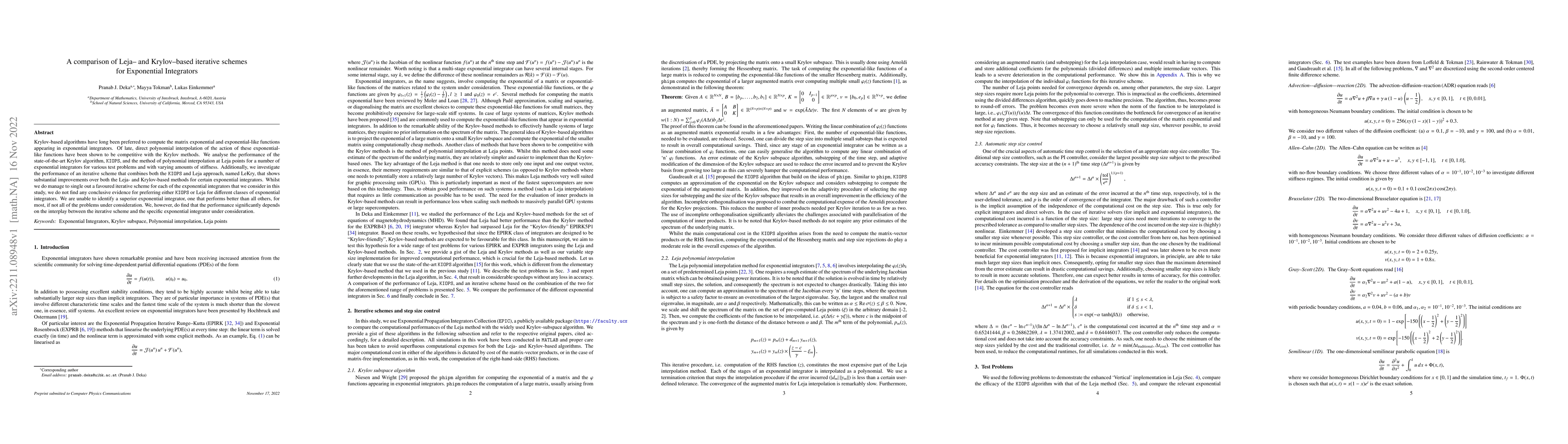 Thumbnail for A comparison of Leja- and Krylov-based iterative schemes for Exponential
  Integrators
