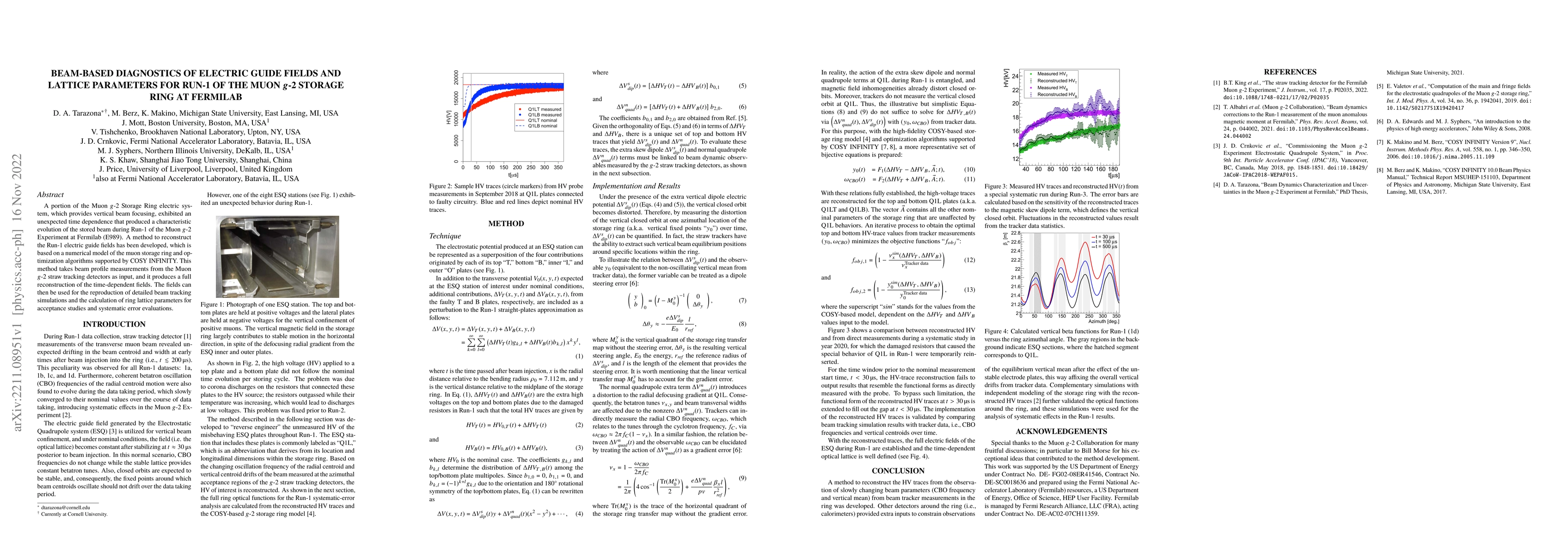 Thumbnail for Beam-Based Diagnostics of Electric Guide Fields and Lattice Parameters
  for Run-1 of the Muon g-2 Storage Ring at Fermilab