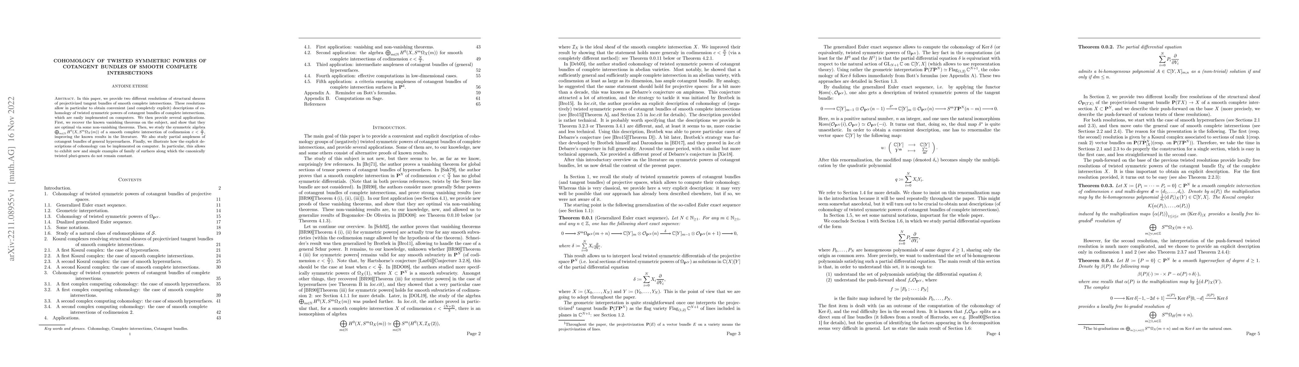 Thumbnail for Cohomology of twisted symmetric powers of cotangent bundles of smooth
  complete intersections