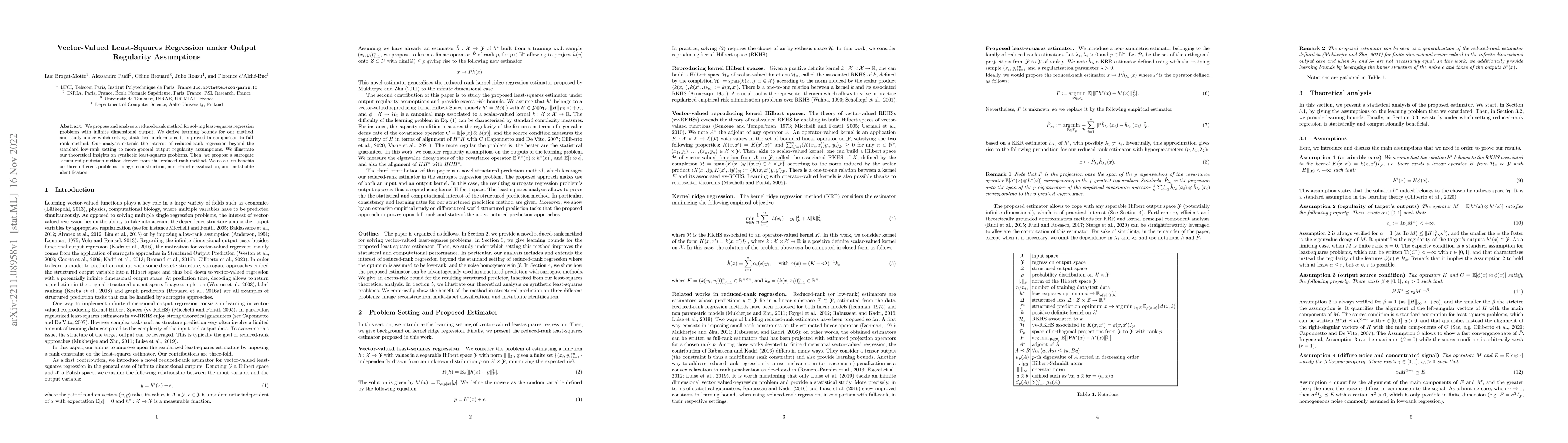 Thumbnail for Vector-Valued Least-Squares Regression under Output Regularity
  Assumptions