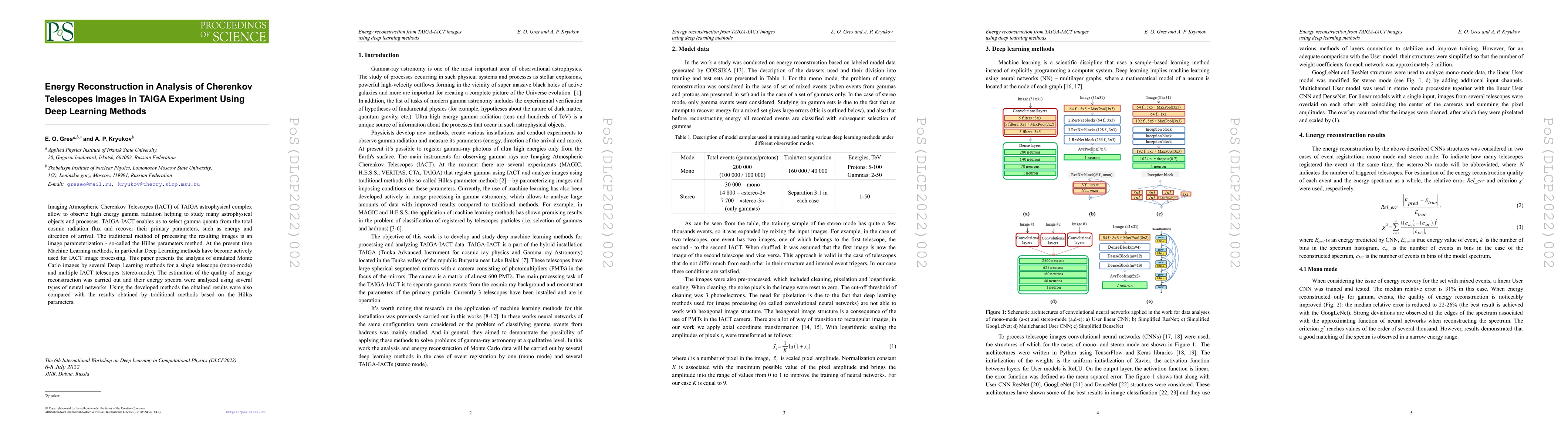 Thumbnail for Energy Reconstruction in Analysis of Cherenkov Telescopes Images in
  TAIGA Experiment Using Deep Learning Methods