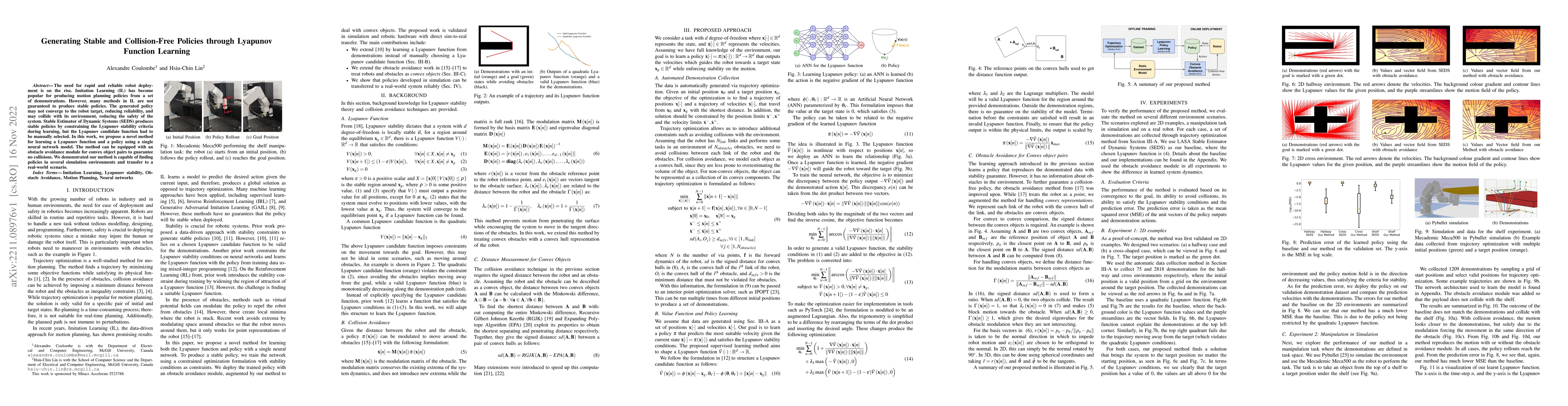 Thumbnail for Generating Stable and Collision-Free Policies through Lyapunov Function
  Learning