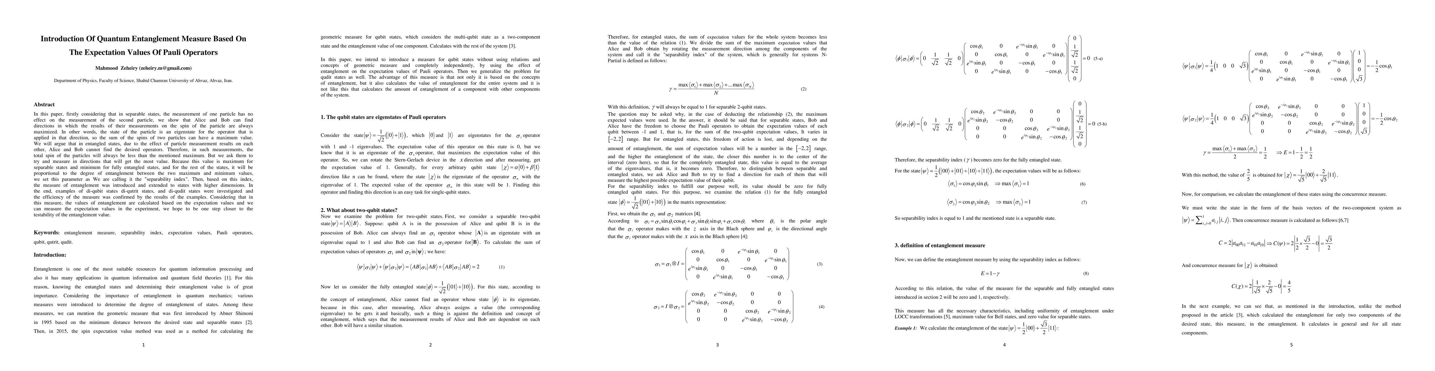 Thumbnail for Introduction Of Quantum Entanglement Measure Based On The Expectation
  Values Of Pauli Operators