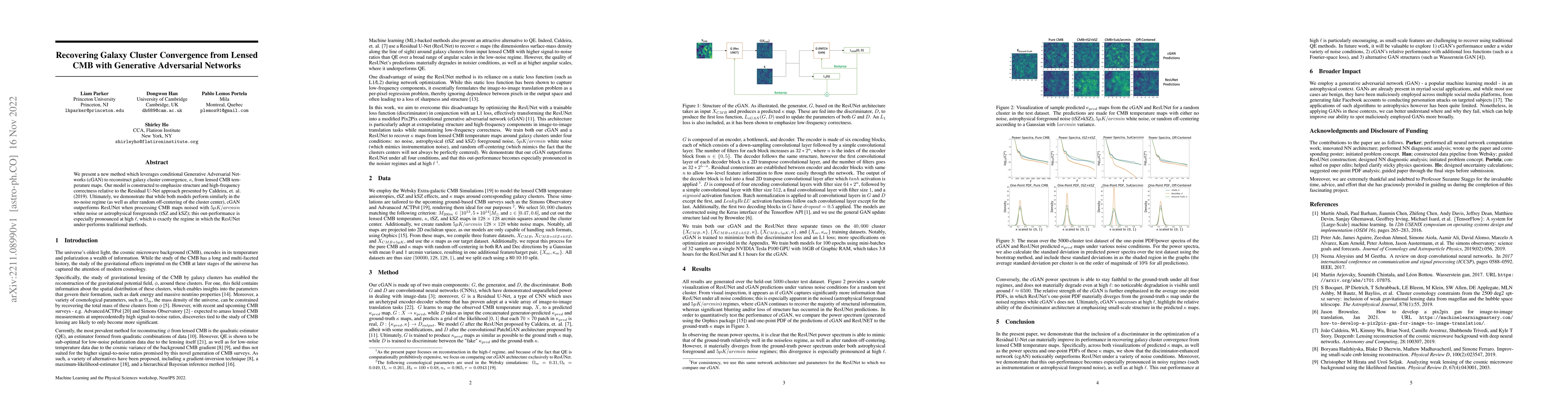 Thumbnail for Recovering Galaxy Cluster Convergence from Lensed CMB with Generative
  Adversarial Networks